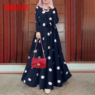 Retro Polka dots Pop Yeh Yeh Saloma Dress Women Muslim Elegant Casual Full Sleeve Dress Polkadot Mus