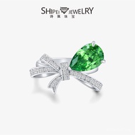 Diamond Ring Emerald Green 12 Emerald 3ct Bow 8 Peiglazed Jewelry Ring Poetry Drop-Shaped Ribbon Hig