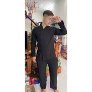 Đồ lam đi chùa nam chất vải linen gân chéo nhật nút tàu Thiên Di - Pháp phục đi chùa nam cao cấp dàn