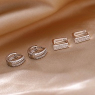 S925 Silver Diamond Hoop Earrings for Women Hypoallergenic Hikaw for Women Piercing Earring Set Acce