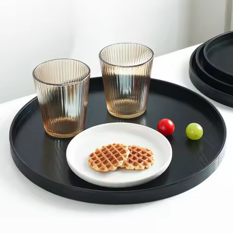 Round Wooden Tray Black Tea Cup Kettle Storage Tray Coffee Dessert Plate Cake Snack Plate Solid Wood