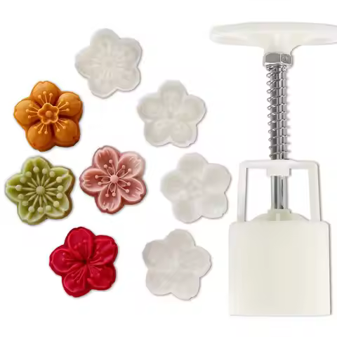 5Pcs/Set Mooncake Mold Cherry Blossom Flowers Sakura Pattern Stamps Hand Press Mold Plungers Pastry 