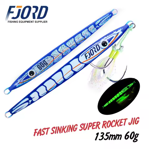FJORD 60g Metal Fishing Jig With Hook Glow UV Coating Fast Sinking Sea Saltwater Shore Shrimp Patter