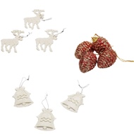 GANTUNGAN Glitter White Flat Deer and Bell Christmas Decorations, 3 Pines, 4 Hanging Decorations, Ch