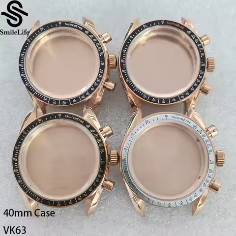 SmileLife VK63 40mm Case Mineral Glass RoseGold Case Aluminum Bezel Fit VK63 Quartz Movement Watch A