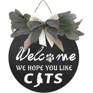 Welcome Sign,Welcome We Hope You Like Cats Wooden Welcome Sign Door Hanger for Christmas Housewarming Holiday Home - Wreath Hanging Lovers Christmas Decoration Housewarming Gift