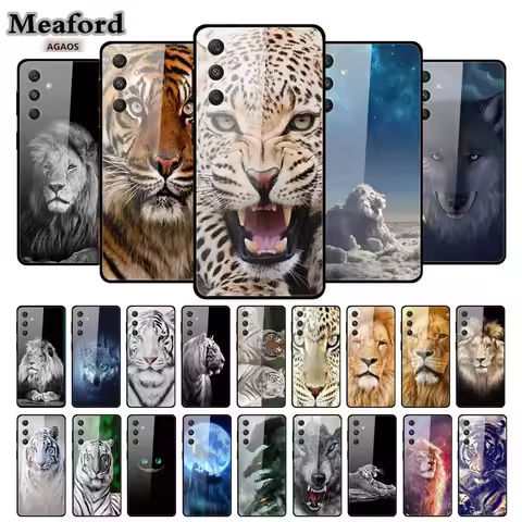 For Samsung Galaxy M54 M34 M14 Case Luxury Tempered Glass Hard Back Cover Animal Cases Samsung Galax
