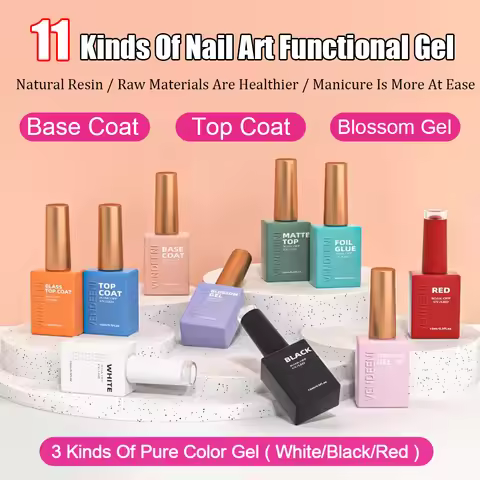 Vendeeni 11 Kind Of Nail Art Functional Gel Top Coat Base Coat Russian Matte Top Coat Blossom Gel Pu