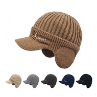 2025 Korean Version Men's Ear Protection Cap Thickened Warm Pullover Cap Outdoor Cycling Knitted Woo