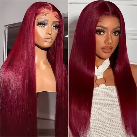99J Burgundy 13x4 HD Straight Lace Front Human Hair Wig For Women 13x6 Transparent Lace Frontal Wigs