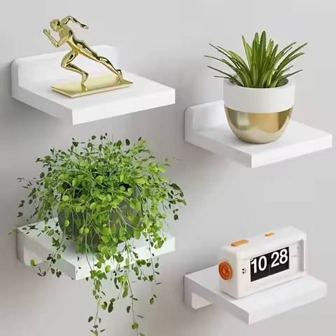 A set of 4 wooden wall-mounted flower racks, featuring a simple design for wall storage, suitable fo