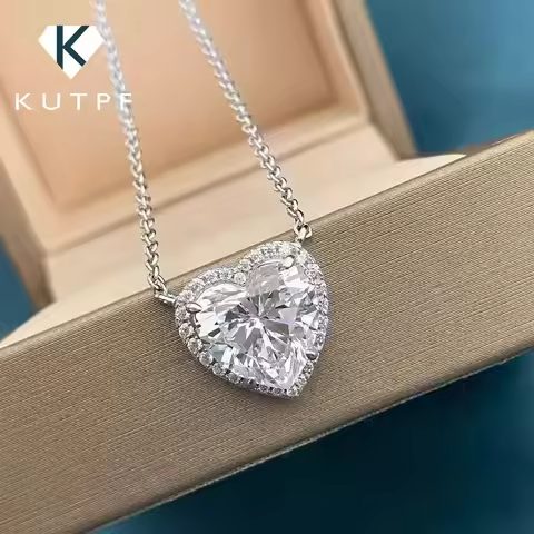 1-4CT Full Moissanite Pendant Necklace With Certificates Heart Cut Halo Diamond Necklaces For Women 