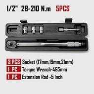 5pcs/7pcs 1/2 28-210Nm High Precision Torque Wrench Adjustable Tire Torque Key Cover Automatic Repai