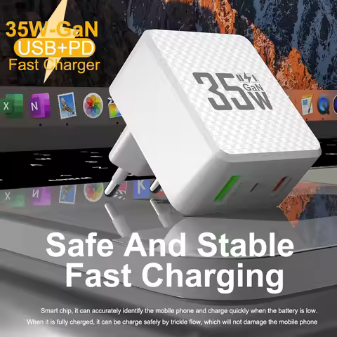 2 Ports Mini 35W GaN USB Type C Charger QC3.0 Portable Fast Charging For iPhone 14 Pro Xiaomi 13 Sam