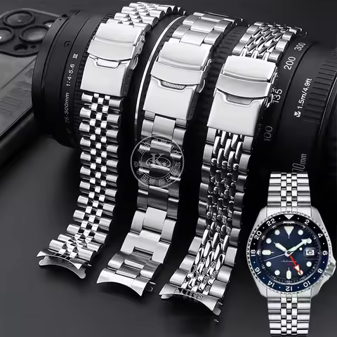 For Seiko No.5 Skx009 Skx007 Skx175/173 Solid Metal watchband Oyster Jubilee Curved end Stainless st