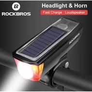 ROCKBROS HJ-052 Bicycle Light Bike Bell 120db Solar Charging IPX4 Waterproof Headlights Accessories 