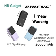 PINENG PN798PD 20000mAh Power Bank Built-In 2 Cable Fast Charge 22.5W PD QC 3.0 Powerbank