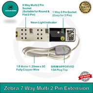 ZEBRA BW 6Way MULTI 2PIN+1Way 3PIN Portable Trailing Socket Extension Plug Extension Socket 1.8meter 1.25mm Full Copper