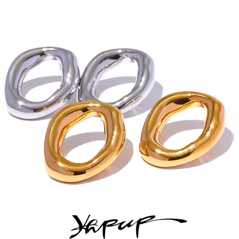 Yhpup Minimalist Geometry Hollow Cast Stainless Steel Waterproof Stud Earrings Fashion Trendy High Q