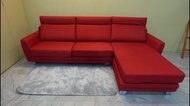 新北二手家具推薦-L布沙發 2手 貴妃椅可伸縮 紅色 靠枕靠背扶手 290cm 家用客廳臥室辦公室營業用3人坐沙發 椅子