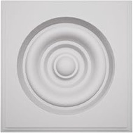 3 1/2"W x 3 1/2"H x 7/8"P Americraft Solid Paint Grade Wood Square Rosette with Center Bullseye with