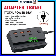 35W Travel Adapter 3 USB &amp; Type C PD Output Port USB Charger Adapter Fast Charging