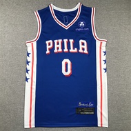 Jersi Bola Keranjang Bersulam 76ers No. 0 Jersi Bola Keranjang Maxi MAXEY PHILA Biru
