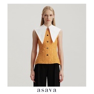 [asava aw24] Asava Pointy Collar Blouse เสื้อผู้หญิง แขนกุด แต่งดีเทลปกแหลมใหญ่ กระดุมหน้า
