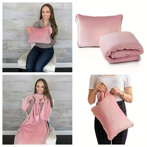 1pc Multifunctional 2-in-1 Car Throw Pillow Blanket, Flannel Zipper Folding Travel Blanket Pillow Bl