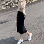 YAYANGREN | Chân Váy Pencil Dài A-line Phân Cắt Mới cho Phụ Nữ Mùa Xuân Thu Đông Đen