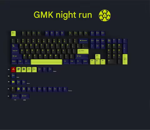GMK Night Run Keycaps, 129 Keys Keycaps Cherry Profile DYE-SUB Personalized GMK Keycaps For Mechanic