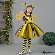 Girl Bee Costumes Contrast Tulle Cami Dress Striped Stockings Wings Magic Wand and Headband Hallowee