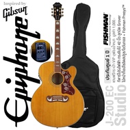 Epiphone® J-200 EC Studio กีตาร์โปร่งไฟฟ้า ทรงจัมโบ้ 42 นิ้ว ไม้หน้าท็อปโซลิดสปรูซ/โอวันกอล  ภาคไฟฟ้