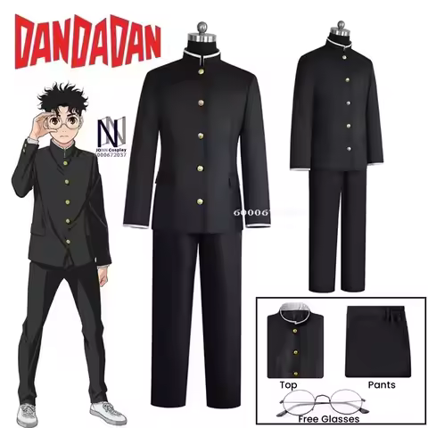 Anime Dandadan Okarun Cosplay - Ken Takakura Gakuran Set with Wig/Glasses for Halloween