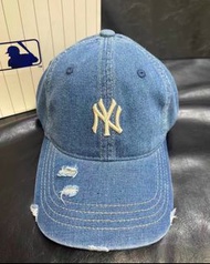💜MLB  小標藍色牛仔磨破ny  男女同款 棒球帽 鴨舌帽 Unisex baseball caps and peaked caps