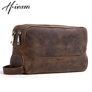 Hiram Genuine Leather Toiletry Bag Cosmetic Bag with Large Capacity Cosmetic Bags for Men Travel Por