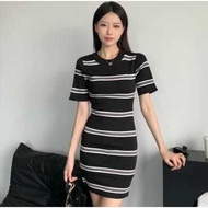 AILLIA Lisa Knitted Dress with Round Collar, Latest Women's Striped Dress