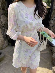 DAZY 優雅花卉印花蘭tern袖裙,可調節腰圍