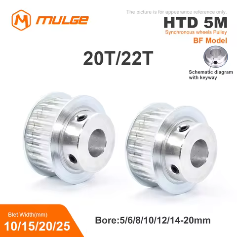 HTD5M Timing Pulley 20T/22Teeth BF Type Bore 5/6/6.35/8/10/12/12.7-20mm Belt Width10/15/20/25mm 3D p