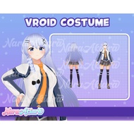 3D Vroid Costume, VTuber Stream Outfit, White Blue Casual Cyberpunk Uniform