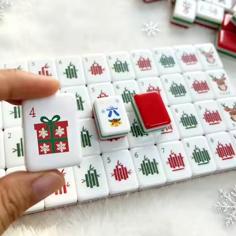 Acrylic Christmas Mahjong Tiles 4 Layer Luxury Engraved American Mahjong Set Board Games Travel MahJ