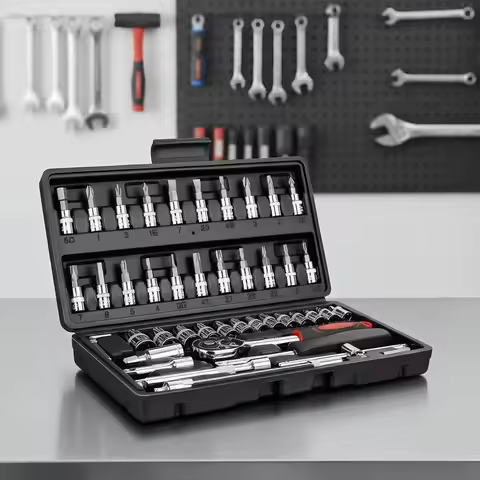 46pcs Complete Socket Wrench Tool Set for DIY Auto Repair and Household Tasks