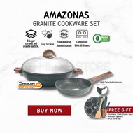 Zuer mates ☜iGOZO AMAZONAS Non Stick Granite 36CM Wok Kitchen Cookware Set (Free 24cm Fry Pan+3PCS K