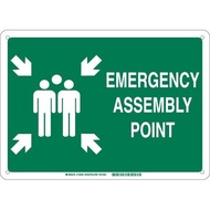 Metal Tin Sign Emergency Assembly Point Sign Text and Symbol White on Green