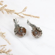 純銀金屬編織斑彩螺對鍊 化石