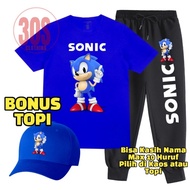 Boys and Girls T-Shirt and jogger Pants Set with Sonic Motif, Bonus Hat and can be given a name