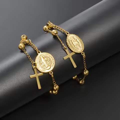 Anniyo Saint Benedict VRSNSMV SMQLIVB and The Virgin Mary Cross Bead Bracelets Ball Religion Jewelry