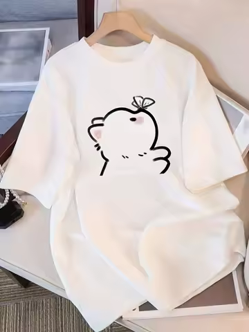 Women's Cute Kitten Butterfly Print T-Shirt Harajuku Short-Sleeve Stylish Fashionable Versatile Roun