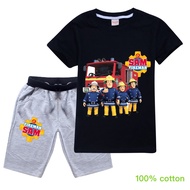 Children's Clothing Suit Summer New Style Pure Fireman Sam Cotton Short-sleeved Cartoon Fashion Casu