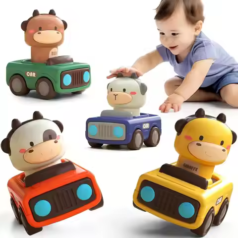 Press To Go Car Toys For Toddlers 1-3, Baby Animal Racing Cars, Infant Play Vehicle Set, BabyPush Go